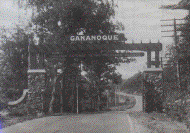 1950,  Originally constructed in 1927, the town's three sets of gates welcome hundreds of thousands of people to Gananoque each year.  Photo shows the original west gate.