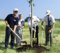 August 2001 Mayor, Sylvia Fletcher Thomas, second from left, said the design of the building is tastefully done!  Leeds-Grenville MPP Bob Runciman, left said the casino is fantastic news for the region!  Ron Barbaro third from left, chairman of the Ontario Lottery and Gaming  Corporation.  Harold Grier, reeve of Leeds and the Thousand Islands, far right takes part in a casino ground-breaking ceremony.